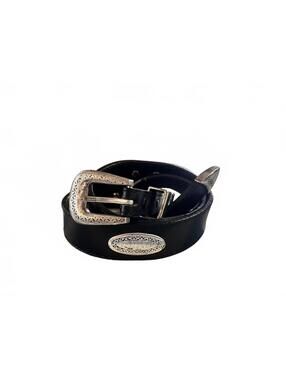Vintage Nocona Black Leather Western Belt Silver Buckle Size 30